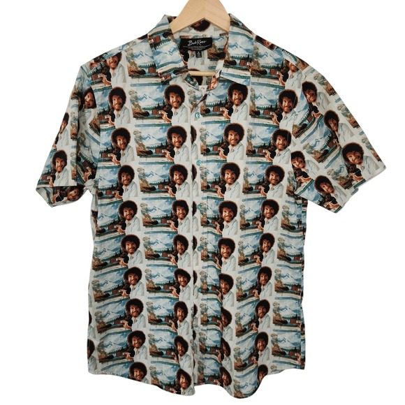 Bob Ross Shirt Button Up Collared Short Sleeve Adult Small Painting Art - Picture 1 of 6